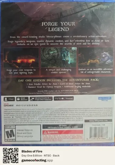 Blades of Fire PlayStation 5, NTSC box back