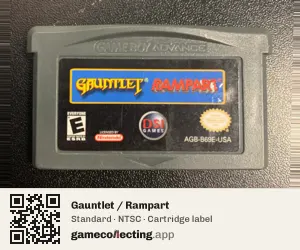 Gauntlet / Rampart Game Boy Advance, NTSC cartridge label