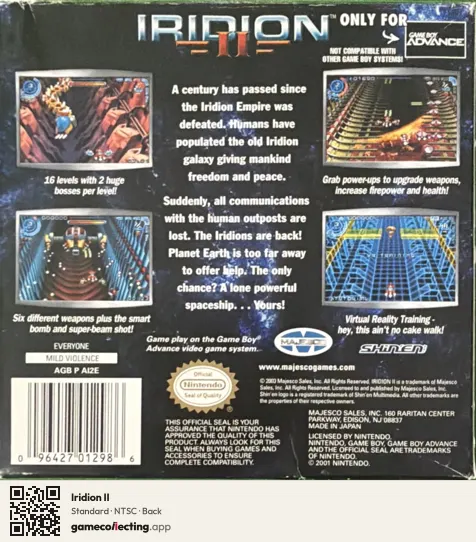 Iridion II Game Boy Advance, NTSC box back