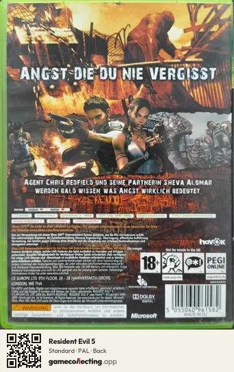 Resident Evil 5 Xbox 360, PAL box back