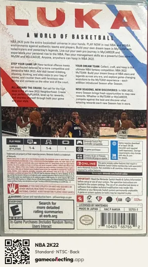 NBA 2K22 Nintendo Switch, NTSC box back