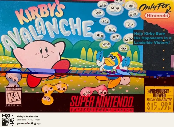 Kirby's Avalanche Super Nintendo Entertainment System, NTSC box front