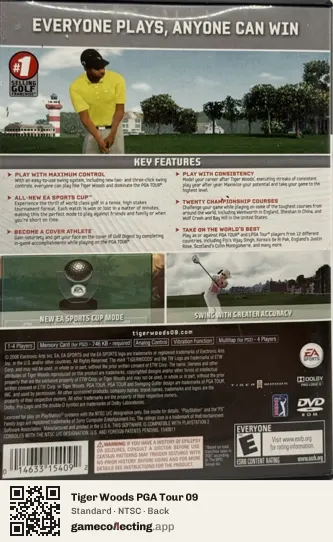 Tiger Woods PGA Tour 09 PlayStation 2, NTSC box back