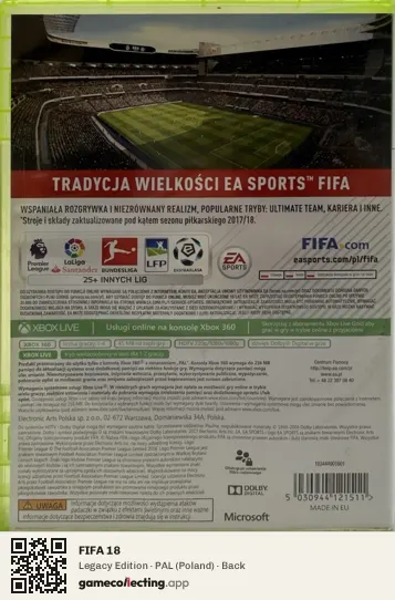 FIFA 18 Xbox 360, Poland box back