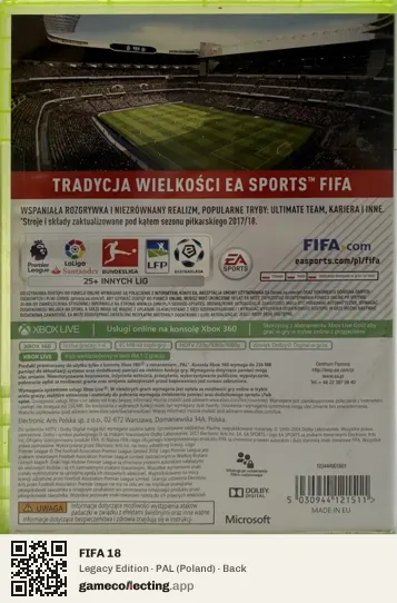 FIFA 18 Xbox 360, Poland box back