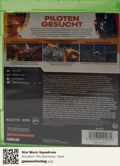 Star Wars: Squadrons Xbox One, Germany box back