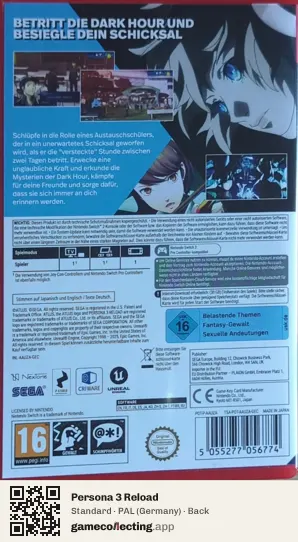 Persona 3 Reload Nintendo Switch 2, Germany box back