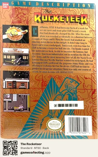 The Rocketeer Nintendo Entertainment System, NTSC box back