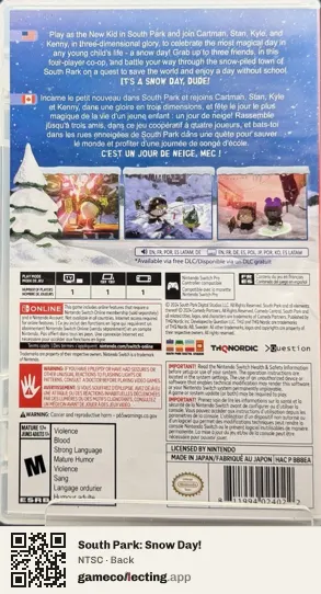 South Park: Snow Day! Nintendo Switch, NTSC box back