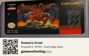 Demon's Crest Super Nintendo Entertainment System, NTSC cartridge label