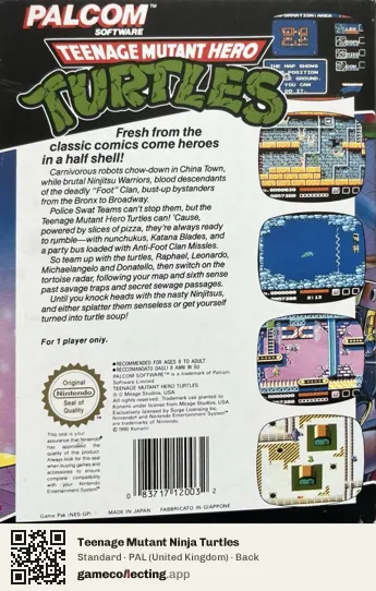 Teenage Mutant Ninja Turtles Nintendo Entertainment System, United Kingdom box back