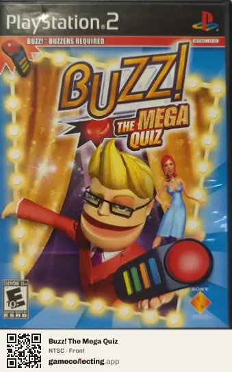 Buzz! The Mega Quiz PlayStation 2, NTSC box front