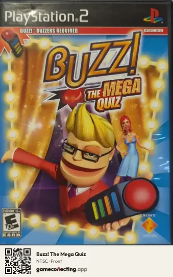 Buzz! The Mega Quiz PlayStation 2, NTSC box front