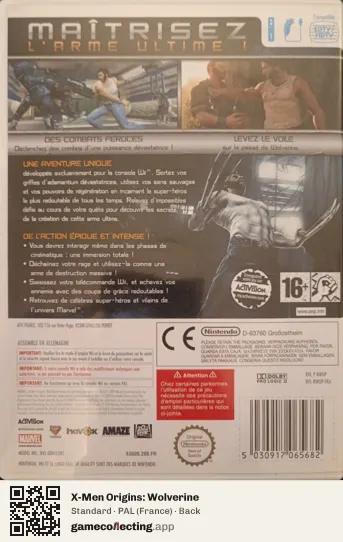 X-Men Origins: Wolverine Nintendo Wii, France box back