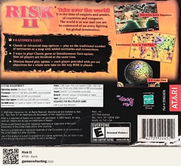 Risk II Computer, NTSC box back