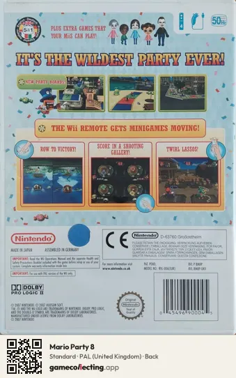 Mario Party 8 Nintendo Wii, United Kingdom box back