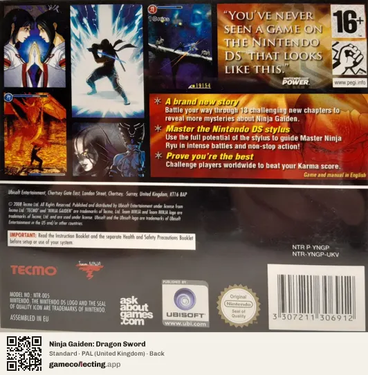 Ninja Gaiden: Dragon Sword Nintendo DS, United Kingdom box back
