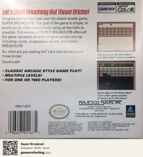 Super Breakout Game Boy Color, NTSC box back