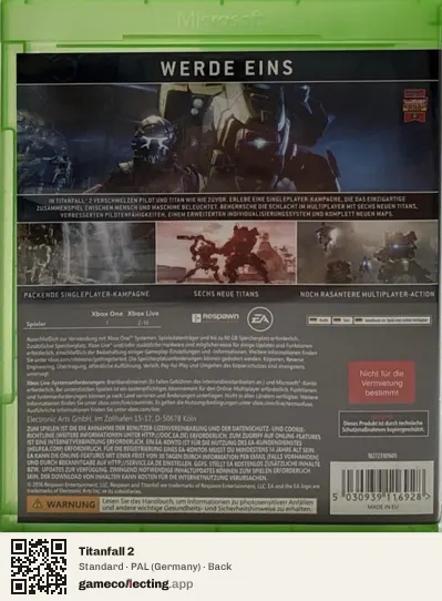 Titanfall 2 Xbox One, Germany box back