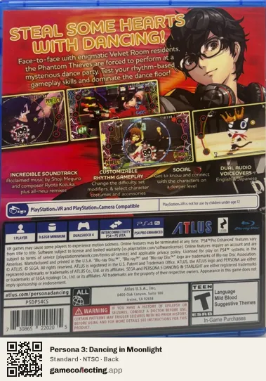 Persona 3: Dancing in Moonlight PlayStation 4, NTSC box back
