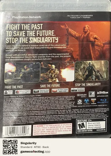 Singularity PlayStation 3, NTSC box back