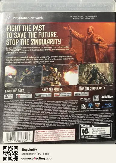 Singularity PlayStation 3, NTSC box back