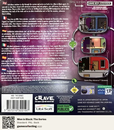 Men in Black: The Series Game Boy Advance, PAL box back