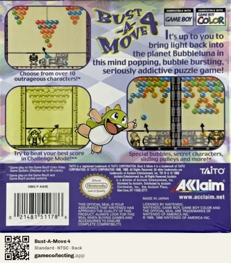 Bust-A-Move 4 Game Boy Color, NTSC box back