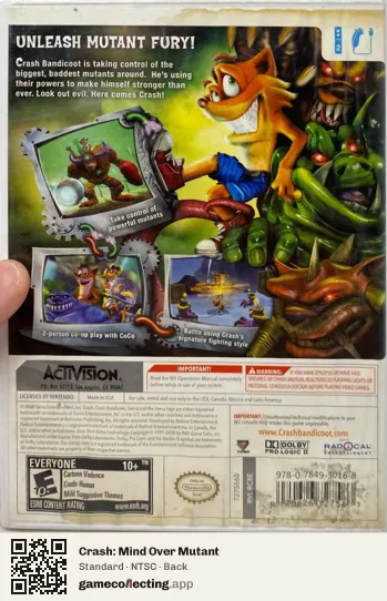 Crash: Mind Over Mutant Nintendo Wii, NTSC box back