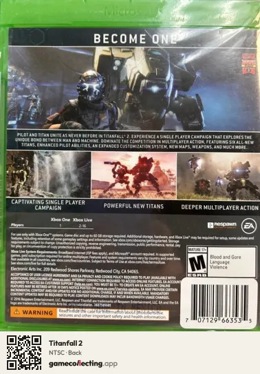 Titanfall 2 Xbox One, NTSC box back