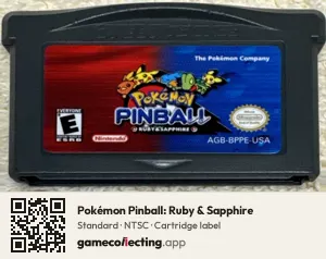 Pokémon Pinball: Ruby & Sapphire Game Boy Advance, NTSC cartridge label