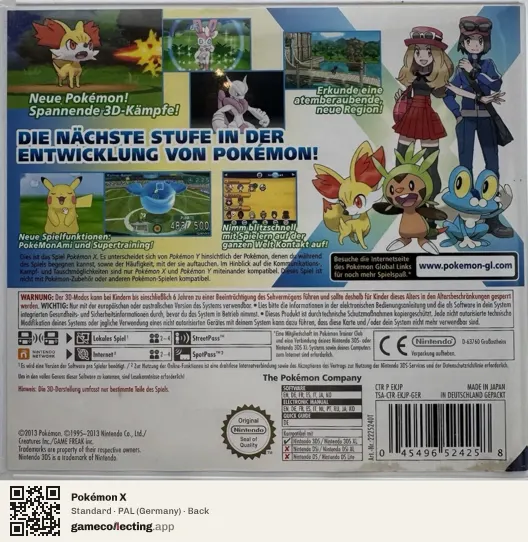 Pokémon X Nintendo 3DS, Germany box back