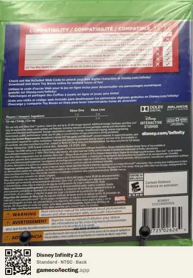 Disney Infinity 2.0 Xbox One, NTSC box back