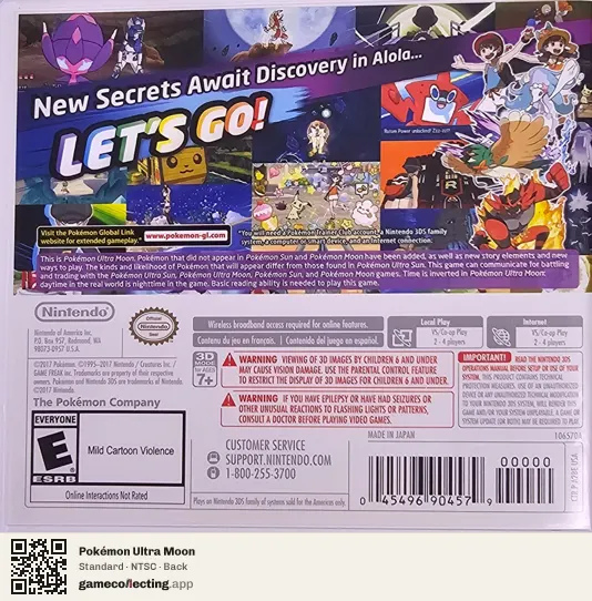 Pokémon Ultra Moon Nintendo 3DS, NTSC box back