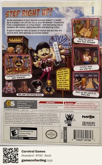 Carnival Games Nintendo Wii, NTSC box back