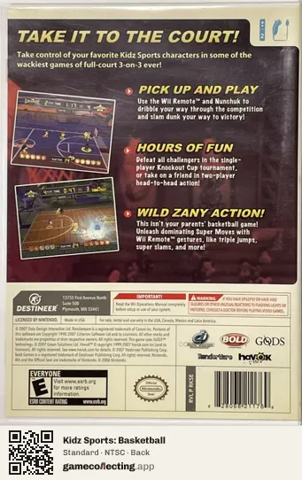 Kidz Sports: Basketball Nintendo Wii, NTSC box back