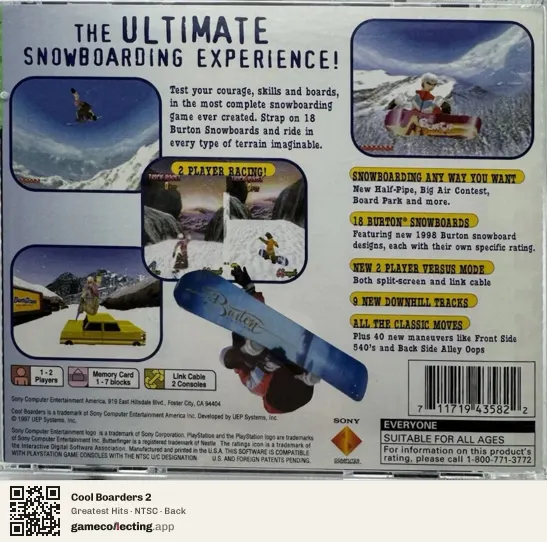 Cool Boarders 2 PlayStation, NTSC box back