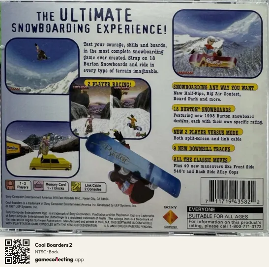 Cool Boarders 2 PlayStation, NTSC box back