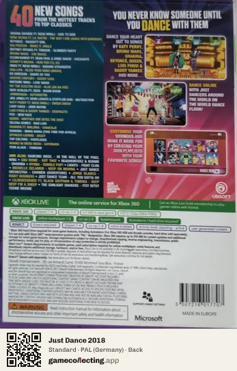 Just Dance 2018 Xbox 360, Germany box back