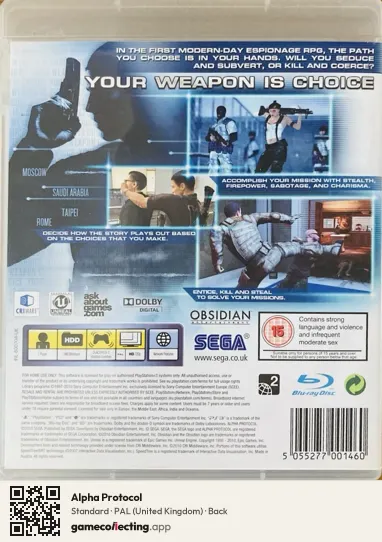 Alpha Protocol PlayStation 3, United Kingdom box back