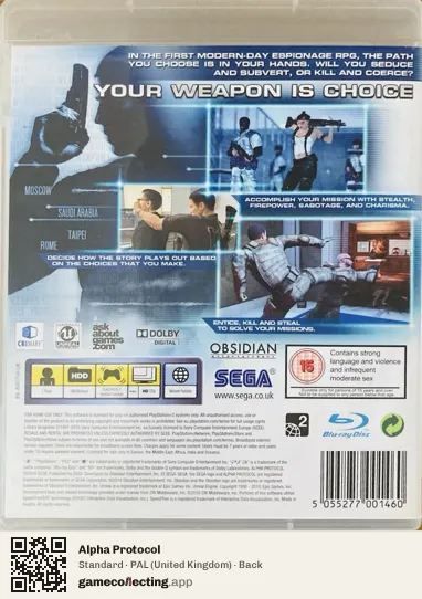 Alpha Protocol PlayStation 3, United Kingdom box back