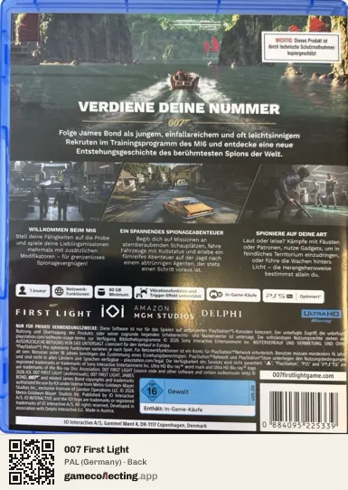 007 First Light PlayStation 5, Germany box back
