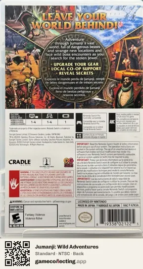 Jumanji: Wild Adventures Nintendo Switch, NTSC box back