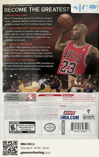 NBA 2K11 Nintendo Wii, NTSC box back