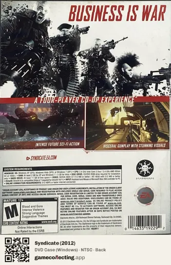 Syndicate (2012) Computer, NTSC box back
