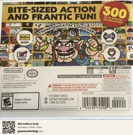 WarioWare Gold Nintendo 3DS, NTSC box back