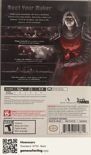 Moonscars Nintendo Switch, NTSC box back