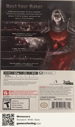 Moonscars Nintendo Switch, NTSC box back