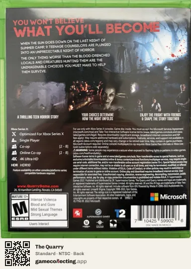 The Quarry Xbox Series X, NTSC box back