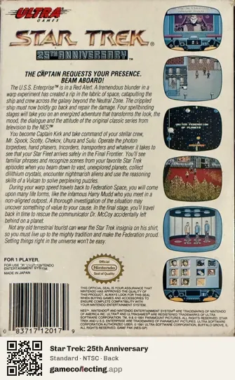Star Trek: 25th Anniversary Nintendo Entertainment System, NTSC box back